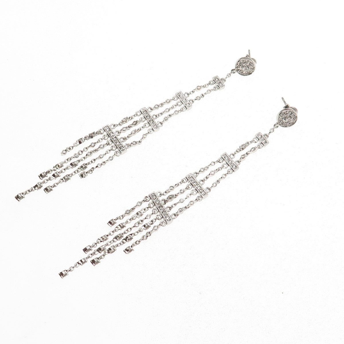 925 Sterling Silver Round-Cut C Z Long Dangle Earrings