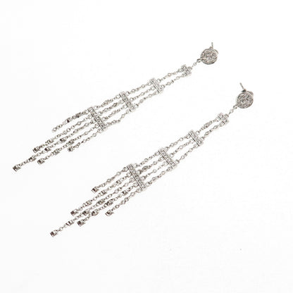 925 Sterling Silver Round-Cut C Z Long Dangle Earrings