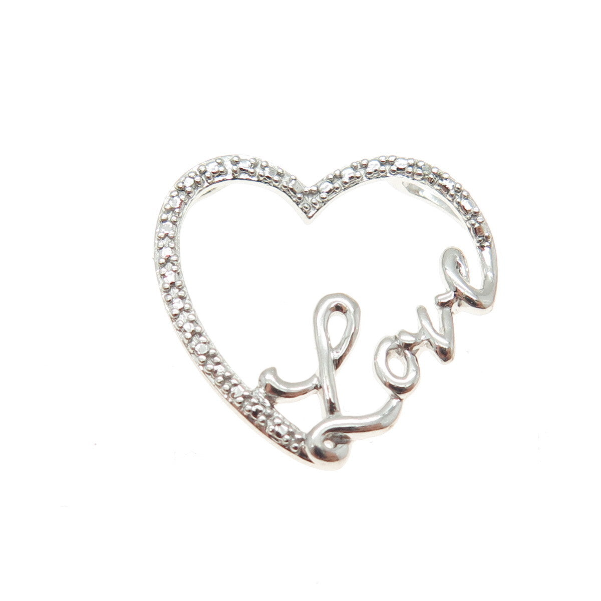 HAN 925 Sterling Silver Real Diamond Accent "Love" Heart Centerpiece Pendant