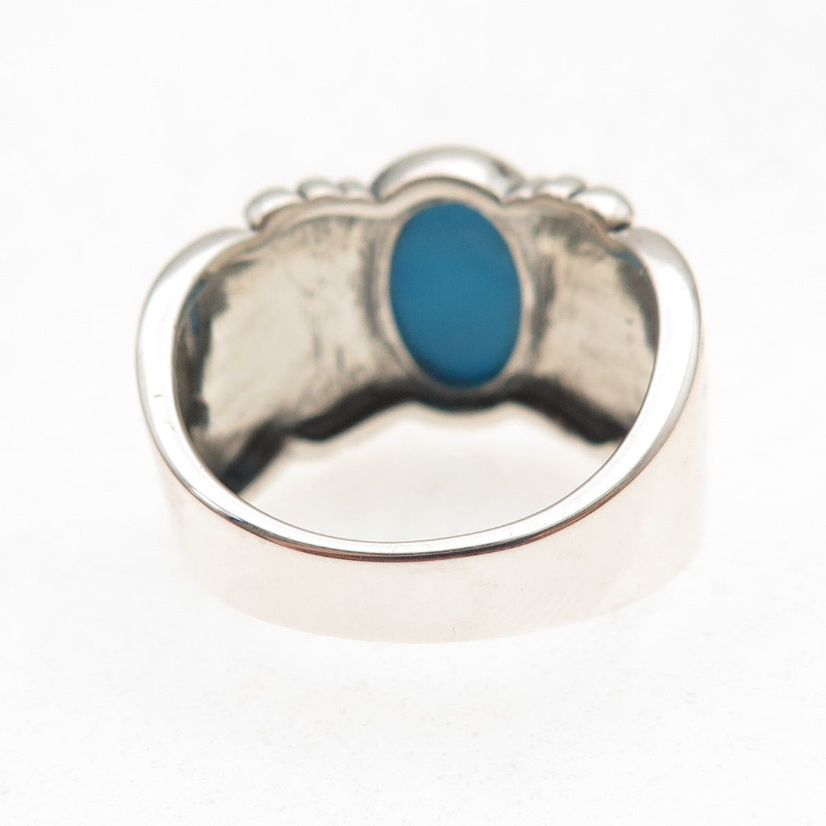 925 Sterling Silver Real Sleeping Beauty Turquoise Floral Ring Size 8.25
