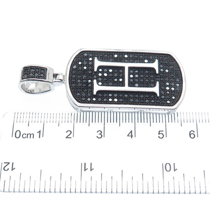 925 Sterling Silver Real Round-Cut Black Spinel Letter H Initial Tag Pendant