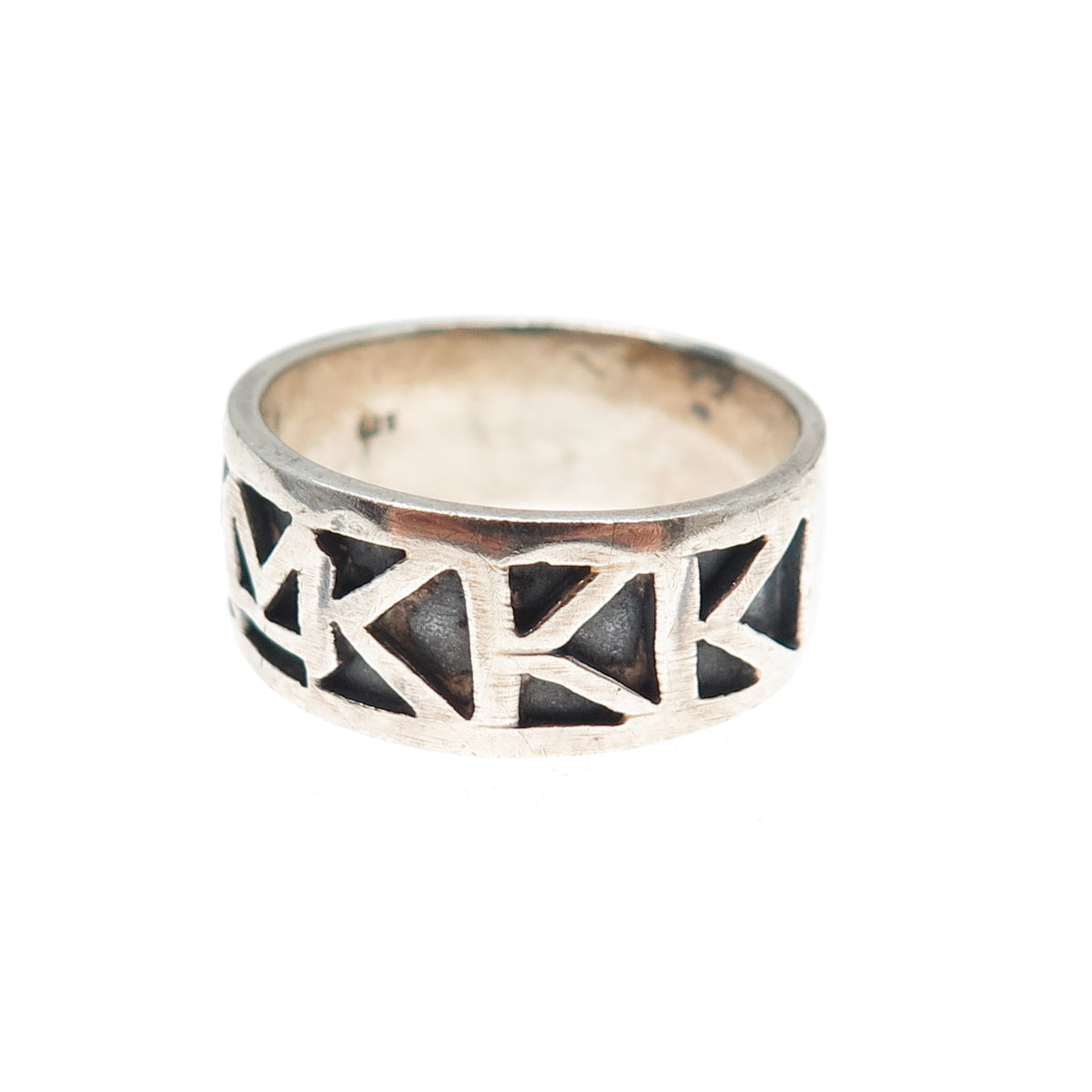925 Sterling Silver Vintage Runic Oxidized Band Ring Size 10.75