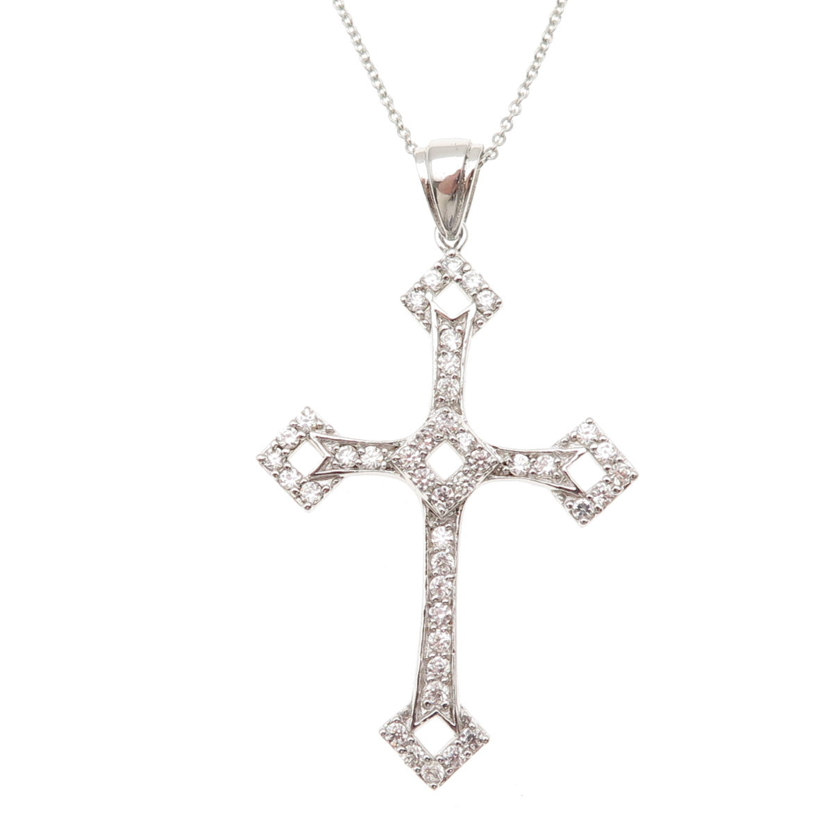 925 Sterling Silver Round-Cut C Z Cross Cable Chain Necklace 18"