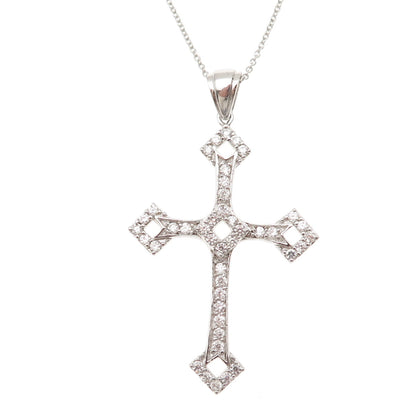 925 Sterling Silver Round-Cut C Z Cross Cable Chain Necklace 18"