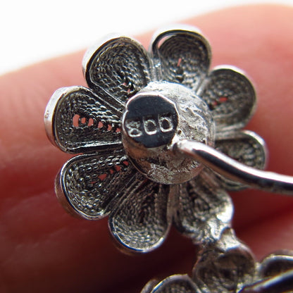 800 Silver Vintage Floral Leaf Filigree Pin Brooch
