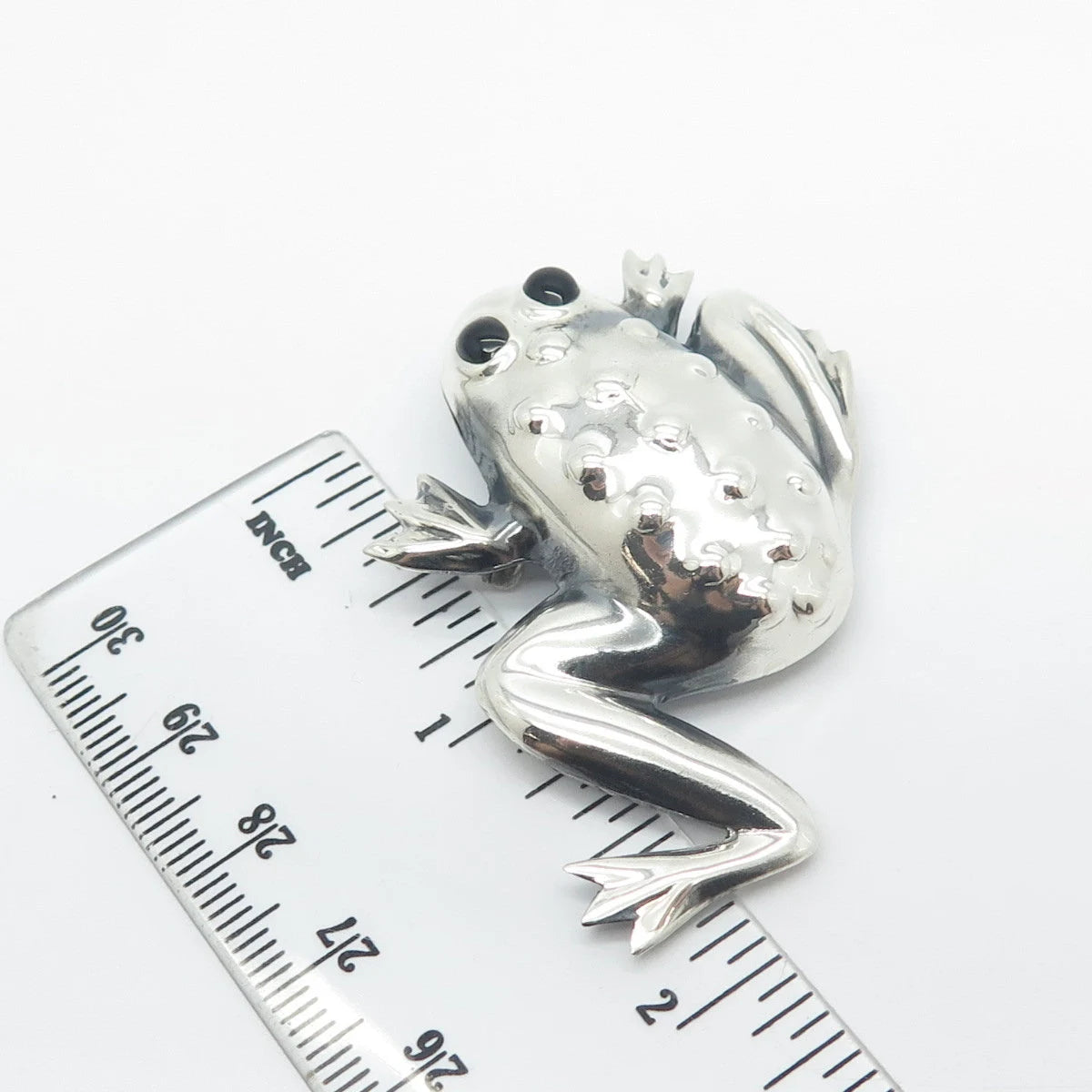 925 Sterling Silver Vintage Mexico Black Onyx Gem Frog For Good Luck Pin Brooch