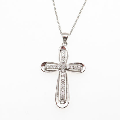 925 Sterling Silver Round-Cut C Z Cross Cable Chain Necklace 18"