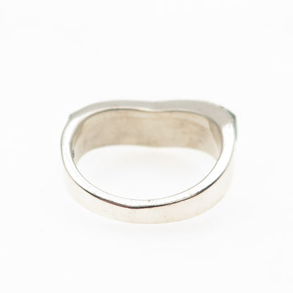 Old Pawn 925 Sterling Silver Vintage Turquoise & Black Onyx Wavy Ring Size 8.25