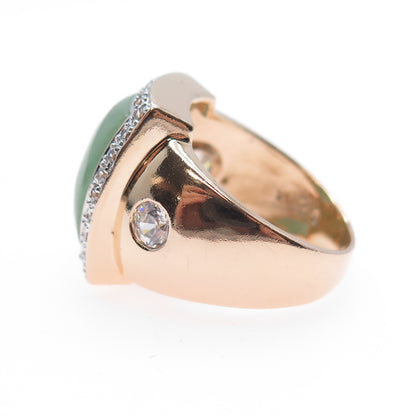 ROSS SIMONS 925 Sterling Silver Rose Gold Plated Aventurine & C Z Ring Size 8.25