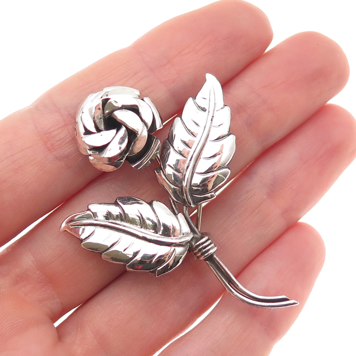 Lang 925 Sterling Silver Vintage Rose Flower Oxidized Pin Brooch