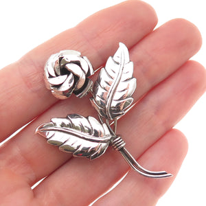 Lang 925 Sterling Silver Vintage Rose Flower Oxidized Pin Brooch