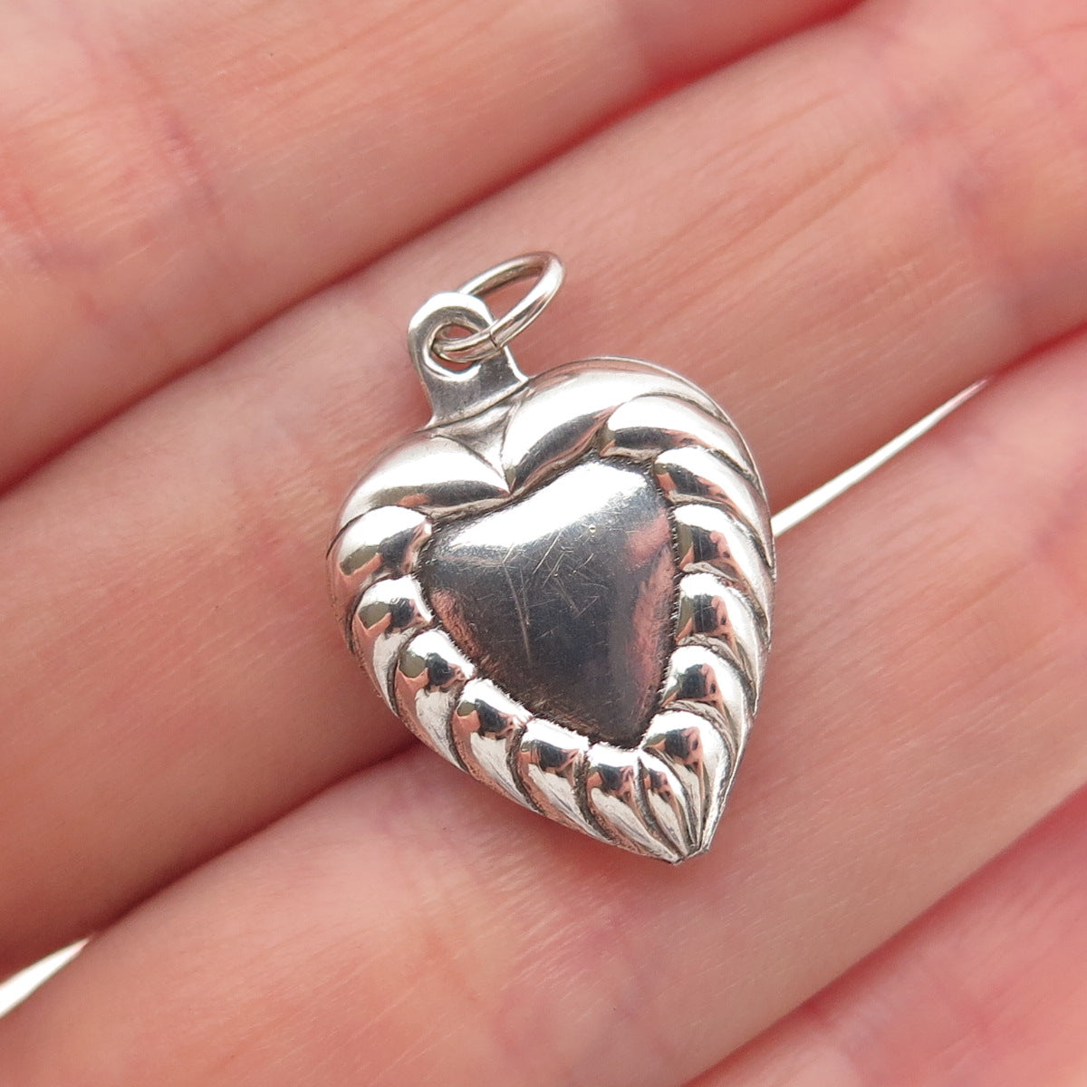 925 Sterling Silver Antique Art Deco Chatelaine Heart Mini Charm Pendant