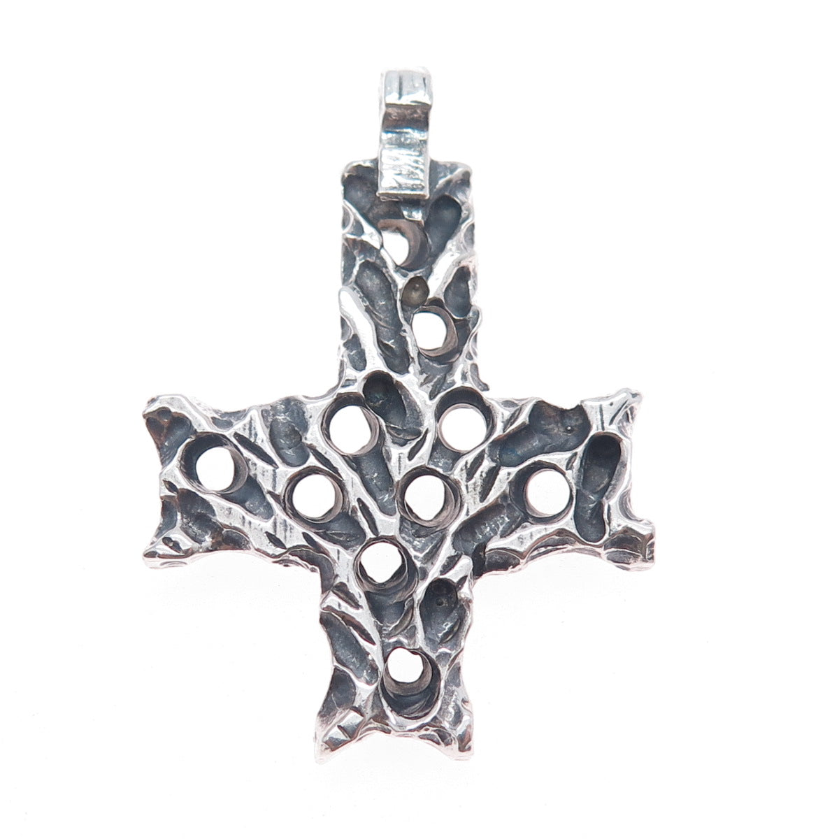 925 Sterling Silver Vintage Modernist Cross Oxidized Charm Pendant
