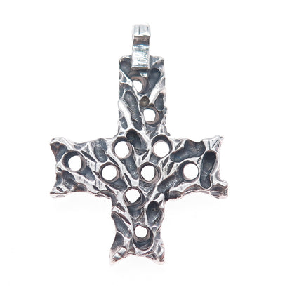 925 Sterling Silver Vintage Modernist Cross Oxidized Charm Pendant