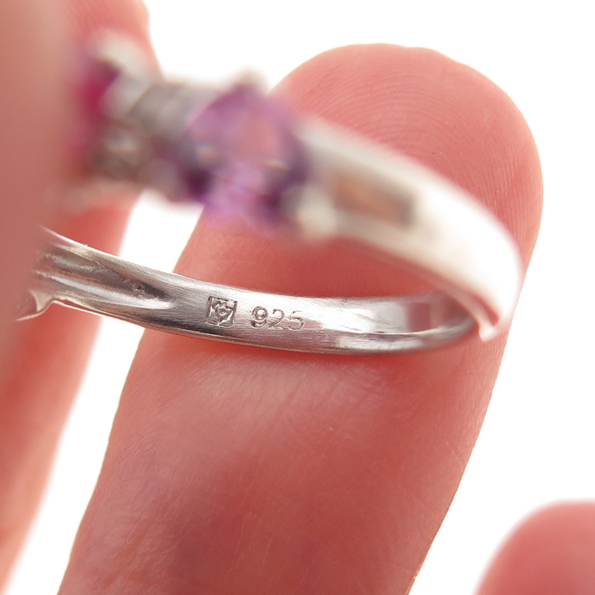 Michelle Albala 925 Sterling Silver Real White & Pink Topaz Heart Ring Size 6.25