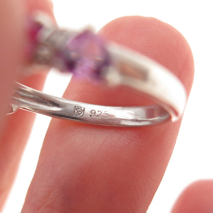 Michelle Albala 925 Sterling Silver Real White & Pink Topaz Heart Ring Size 6.25