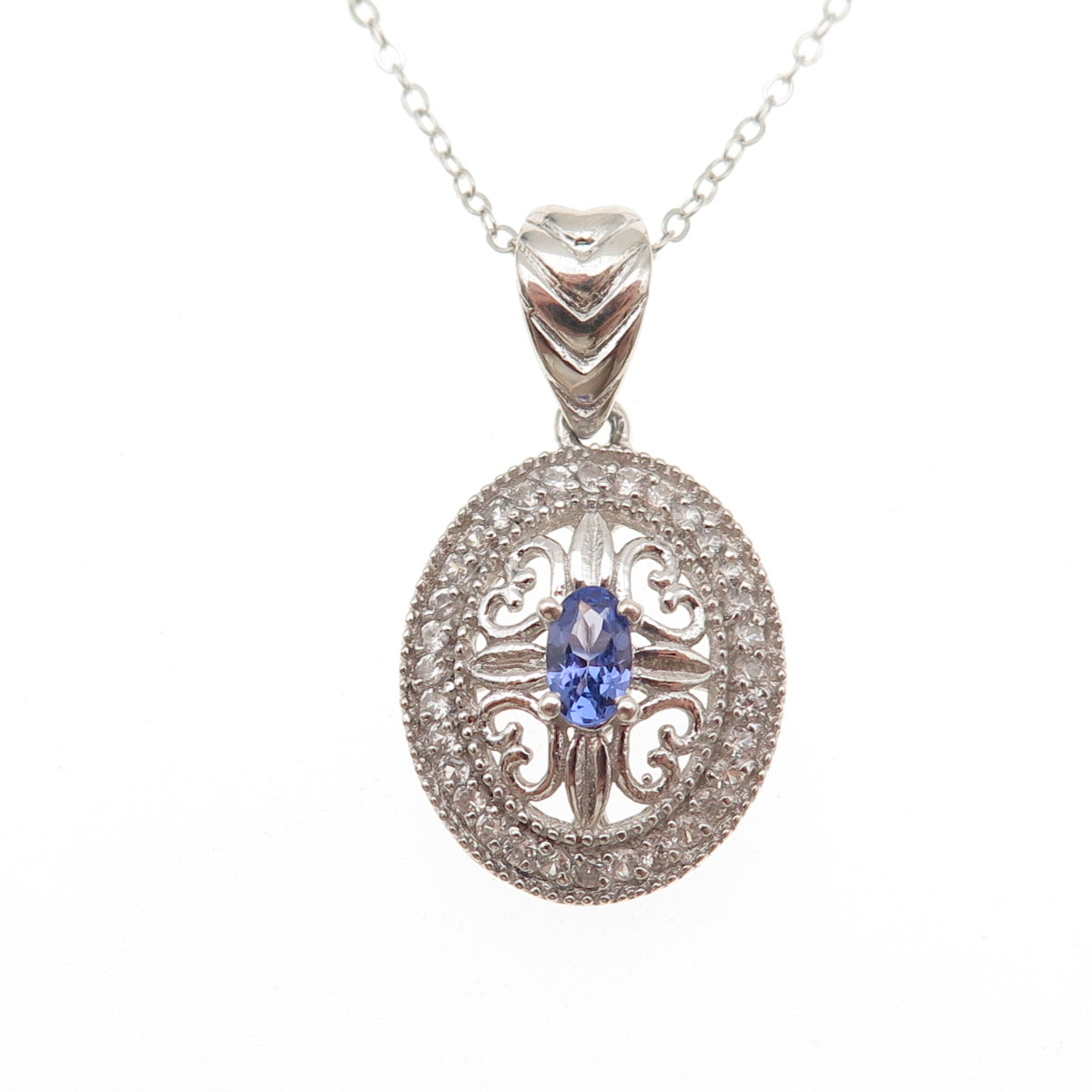 Chuck Clemency 925 Sterling Silver Real Tanzanite White Topaz Chain Necklace 20"