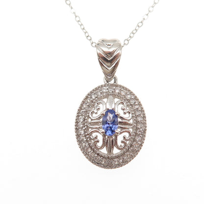 Chuck Clemency 925 Sterling Silver Real Tanzanite White Topaz Chain Necklace 20"