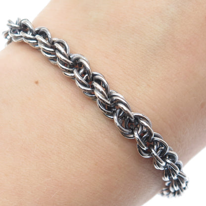 925 Sterling Silver Vintage Modernist Ball Oxidized Twisted Link Bracelet 7.25"