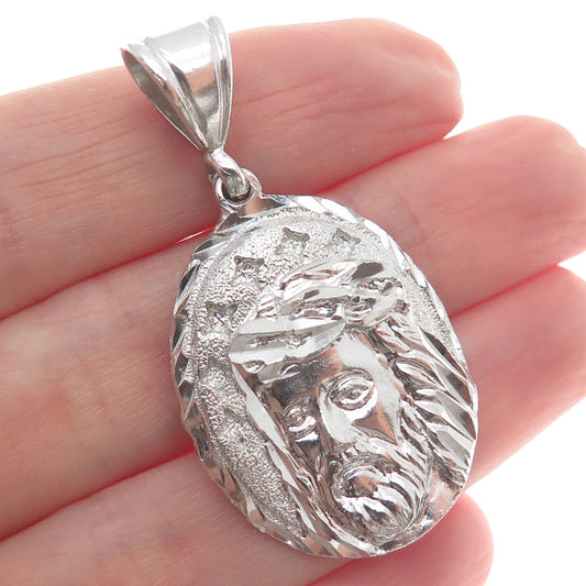 925 Sterling Silver Diamond-Cut Jesus Religious Pendant