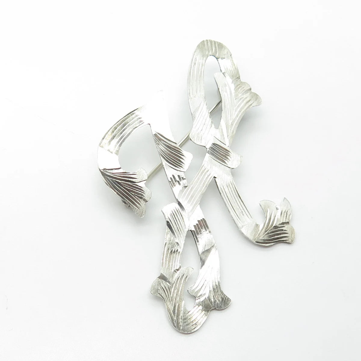 925 Sterling Silver Vintage Mexico Floral Letter "H" Initial Pin Brooch