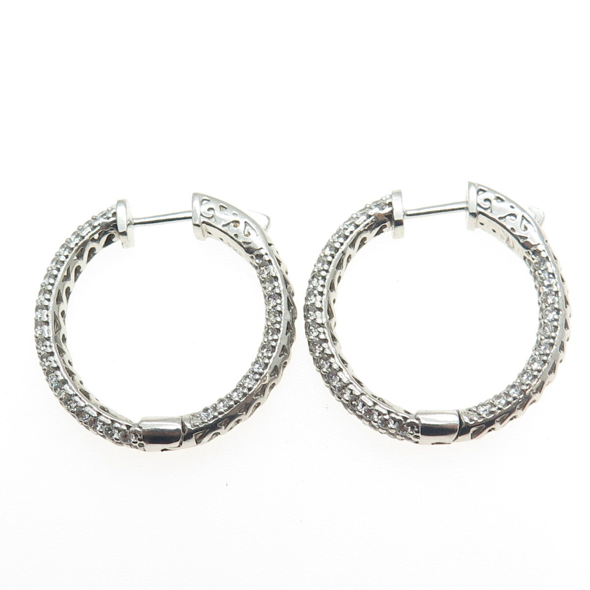925 Sterling Silver Round-Cut C Z In & Out Hoop Earrings