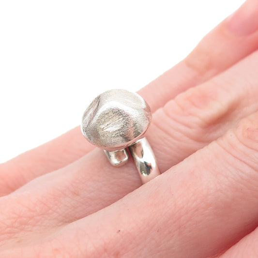 950 Silver Vintage Modernist Brushed Bead Adjustable Ring Size 5.75