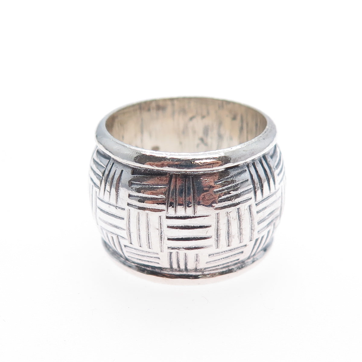 925 Sterling Silver Vintage Modernist Wide Band Oxidized Ring Size 6.5
