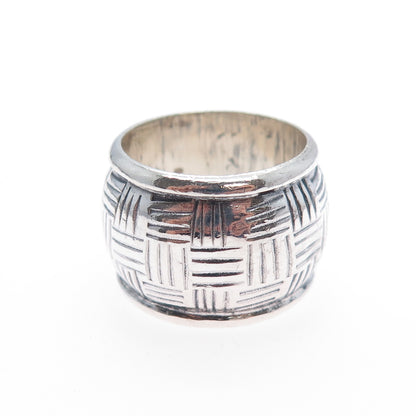 925 Sterling Silver Vintage Modernist Wide Band Oxidized Ring Size 6.5