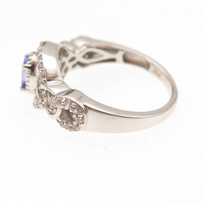 Chuck Clemency 925 Sterling Silver Real Tanzanite & White Topaz Ring Size 8.25