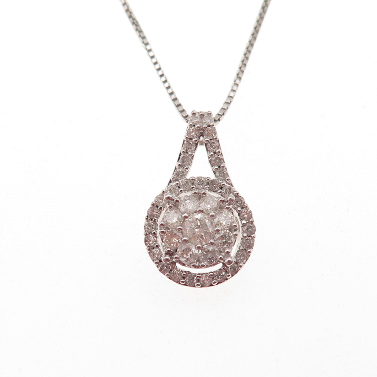 925 Sterling Silver Real Round-Cut Diamond Box Chain Necklace 18"