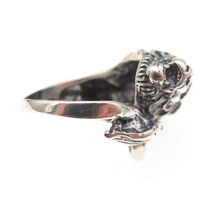 925 Sterling Silver Vintage Lion Oxidized Ring Size 6.5