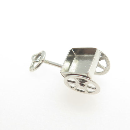 925 Sterling Silver Antique Art Deco Handcart 3D Charm Pendant