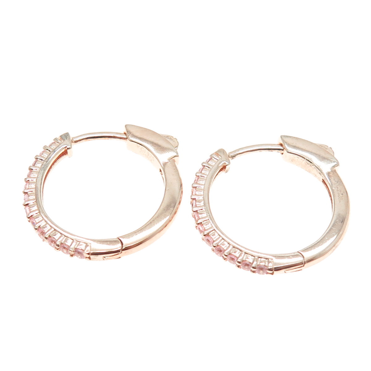 925 Sterling Silver Rose Gold Plated Round-Cut Shaped C Z Huggie Earrings