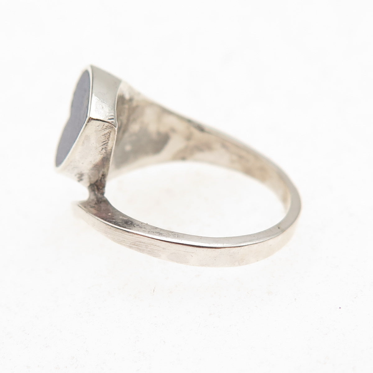 925 Sterling Silver Vintage Real Lapis Heart Oxidized Bypass Ring Size 4.5