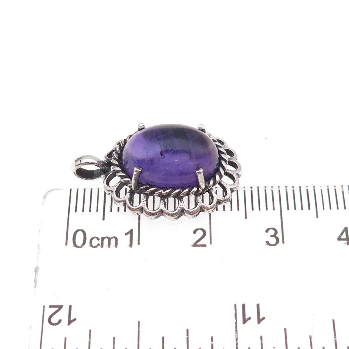 925 Sterling Silver Vintage Real Amethyst Floral Oxidized Charm Pendant