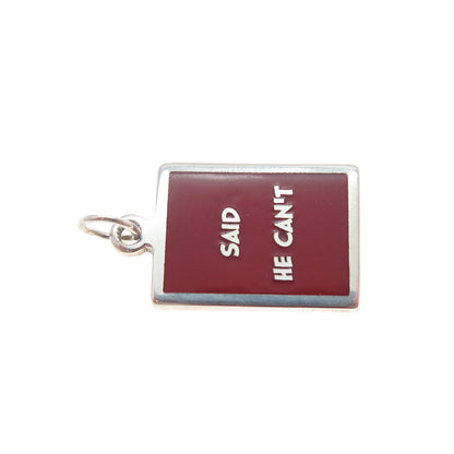 925 Sterling Silver Red Enamel Said He Can't Minimalist Charm Pendant
