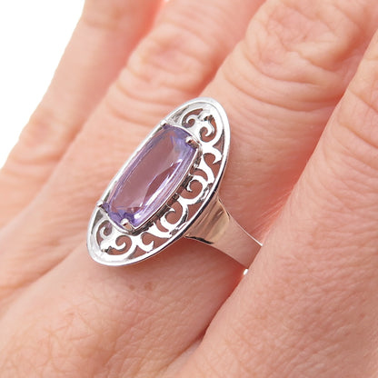 925 Sterling Silver Mexico Real Amethyst Floral Scroll Ring Size 7