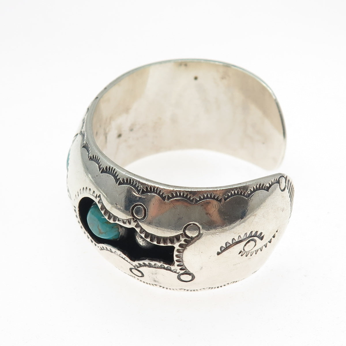 Old Pawn 925 Sterling Silver Vintage Kingman Turquoise Adjustable Bracelet 6"