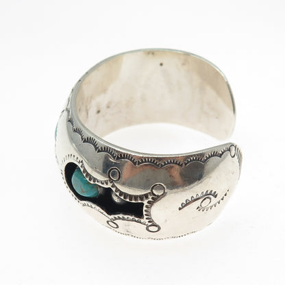 Old Pawn 925 Sterling Silver Vintage Kingman Turquoise Adjustable Bracelet 6"