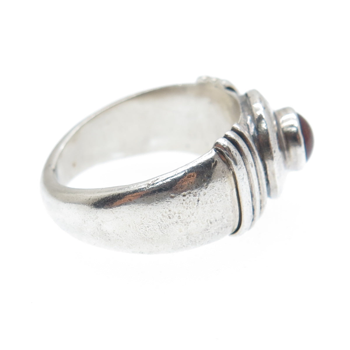 925 Sterling Silver Vintage Real Amber Modernist Oxidized Ring Size 6.25