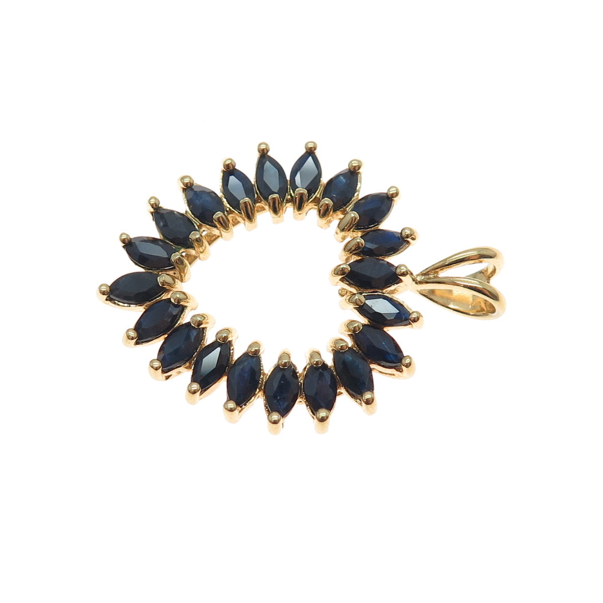 925 Sterling Silver Gold Plated Real Marquise-Cut Sapphire Heart Charm Pendant