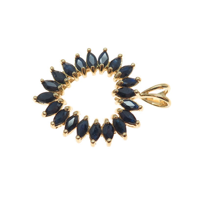 925 Sterling Silver Gold Plated Real Marquise-Cut Sapphire Heart Charm Pendant