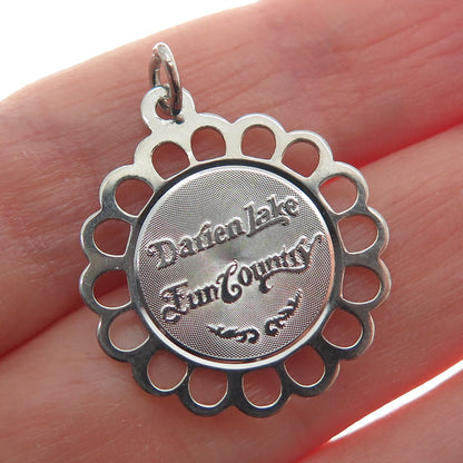 CREA 925 Sterling Silver Vintage Darien Lake Fun Country Flower Charm Pendant