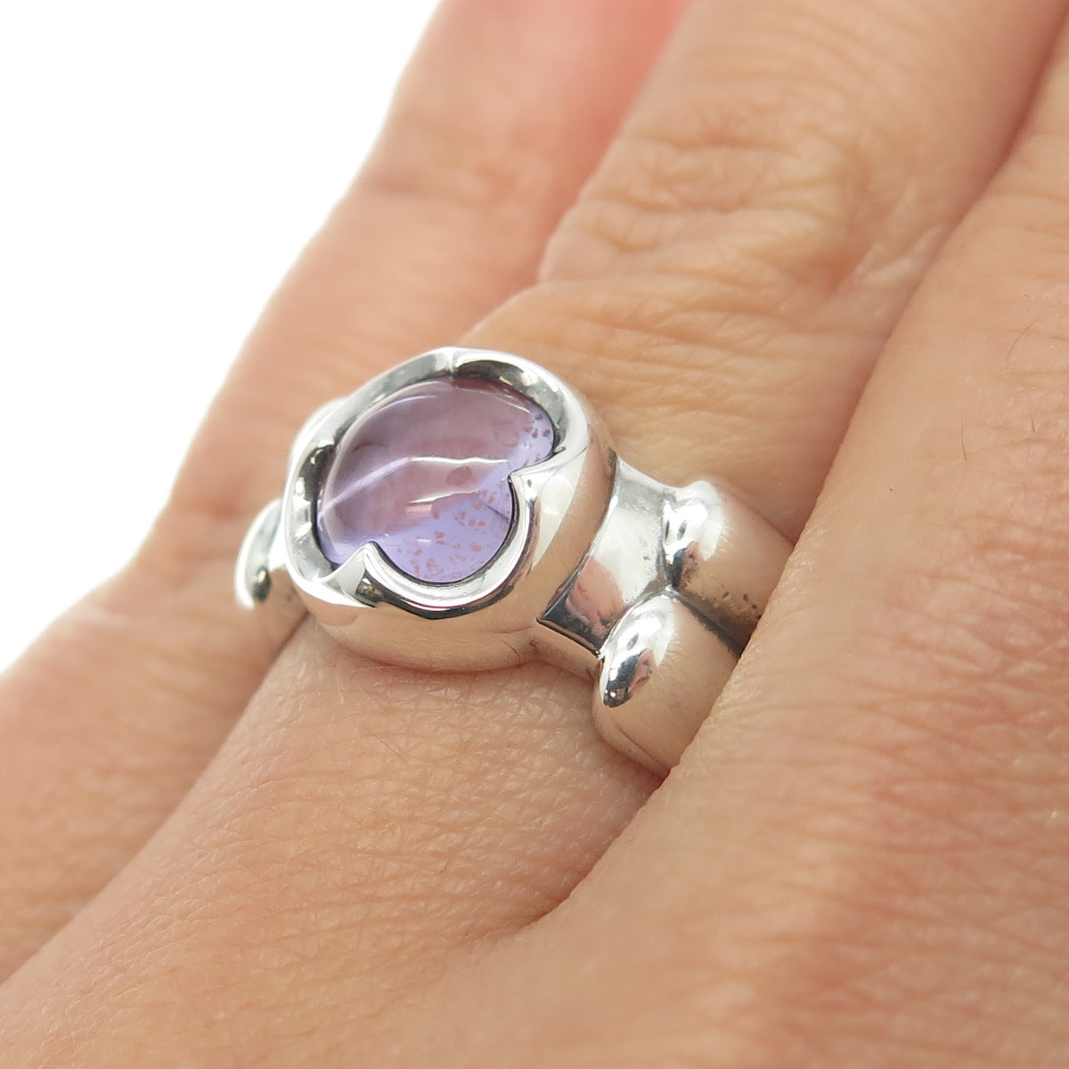 925 Sterling Silver Real Amethyst Modernist Ring Size 7.25