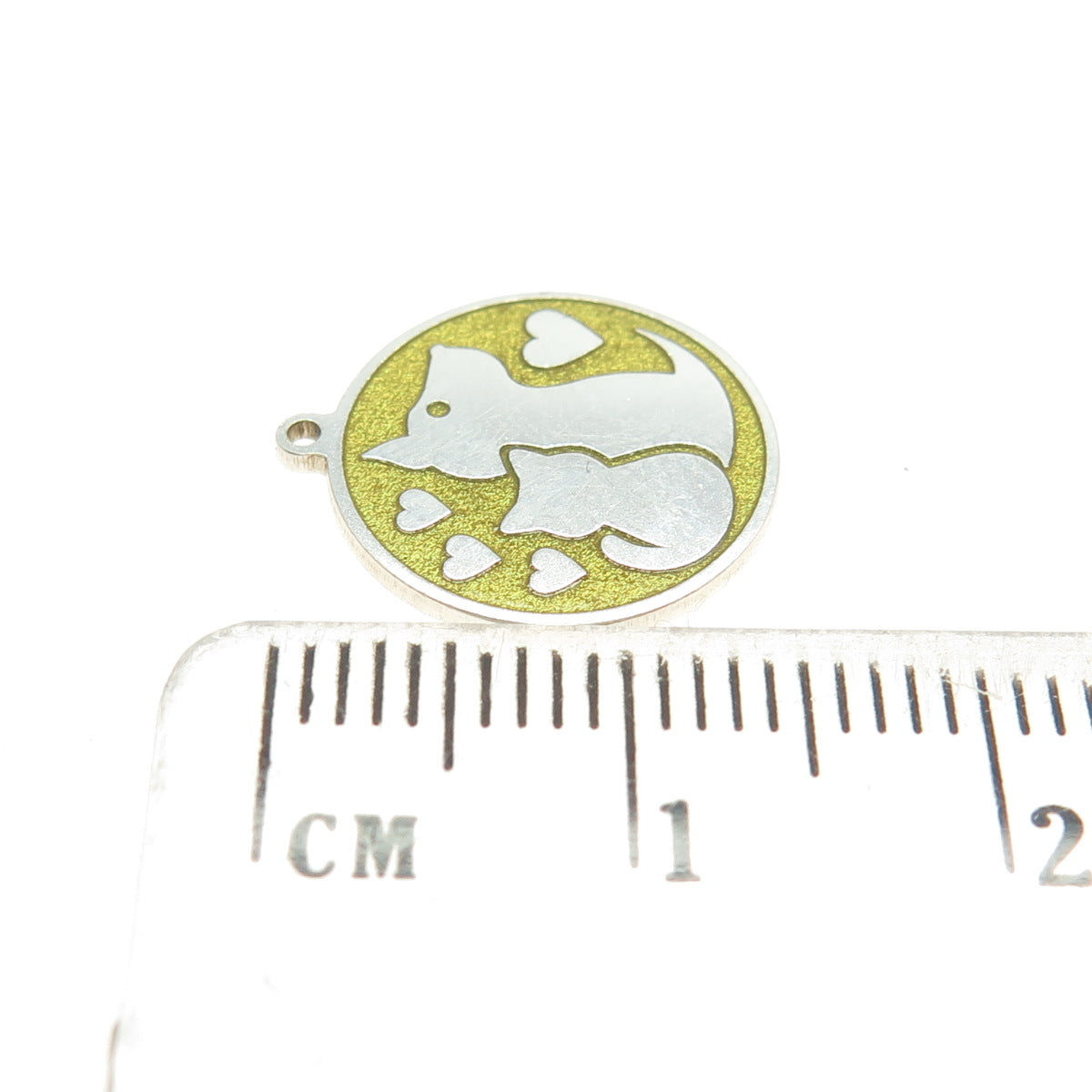 Tokemoti 925 Sterling Silver Yellow Enamel Cat Dog Round Tag Minimalist Pendant