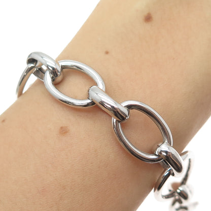 925 Sterling Silver Vintage Teardrop & Oval Link Bracelet 7.25"