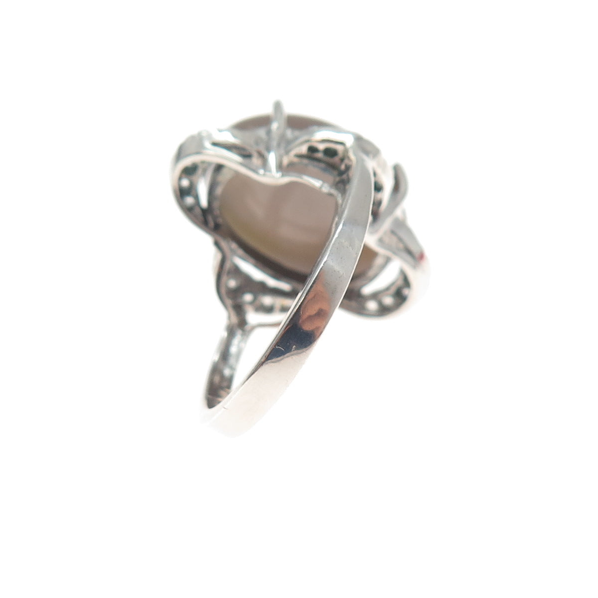 925 Sterling Silver Optic Fiber Cat's Eye & C Z Flower Ring Size 7.25