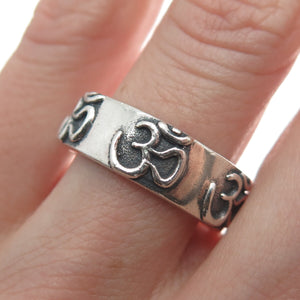925 Sterling Silver Vintage Om Mantra Band Ring Size 7.5