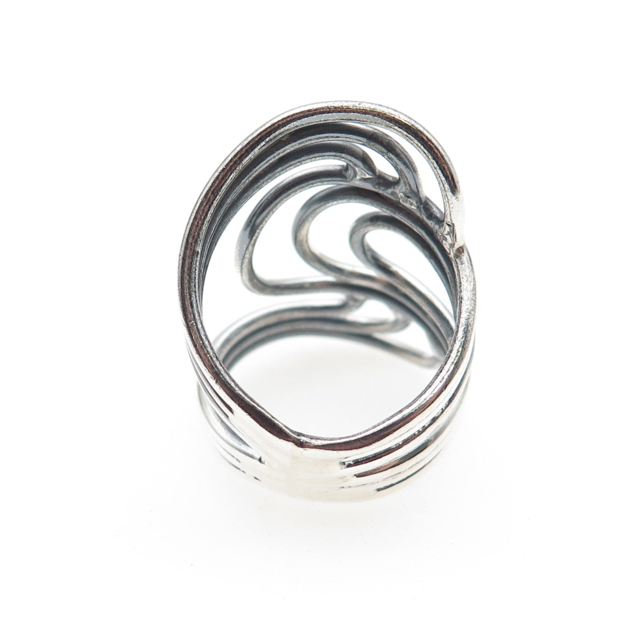 925 Sterling Silver Vintage Modernist Overlap Oxidized Ring Size 7.75